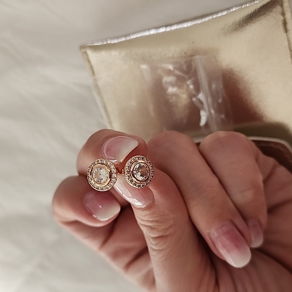 NWT Stunning Genevive Rose Gold Faux Diamond Filagree Studs - Picture 3 of 6